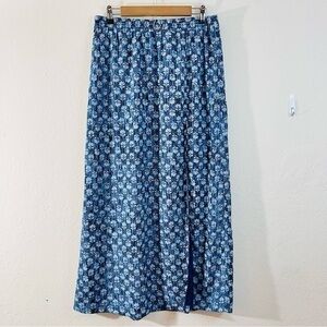 Michael Michael Kors Blue Lakheri Leaf Front Slit Midi Skirt Women Size Medium
